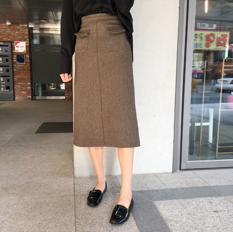 High waisted wool Bocashi pocket skirt 2color Wint