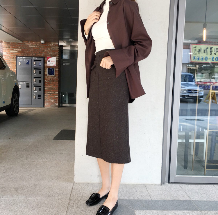 High waisted wool Bocashi pocket skirt 2color Wint