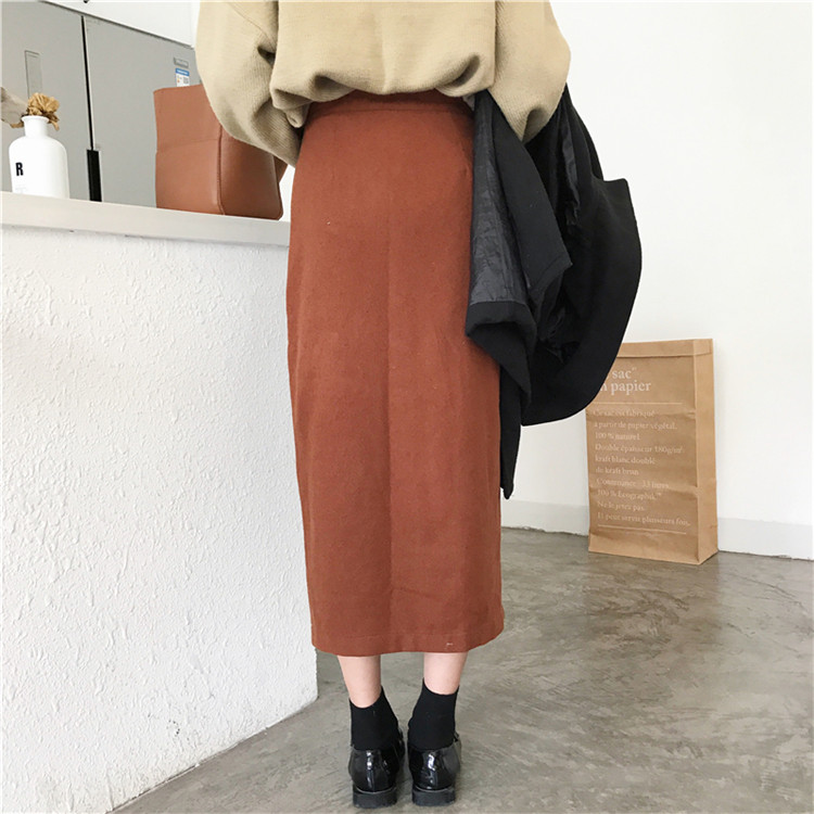 Side button winter wool long skirt H line 20 women