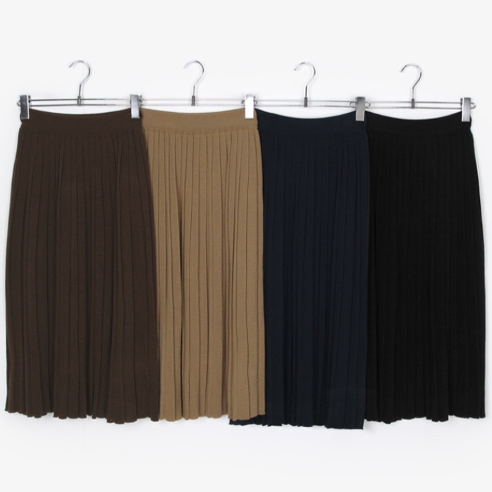 Winter knit pleated long skirt 4color wrinkles