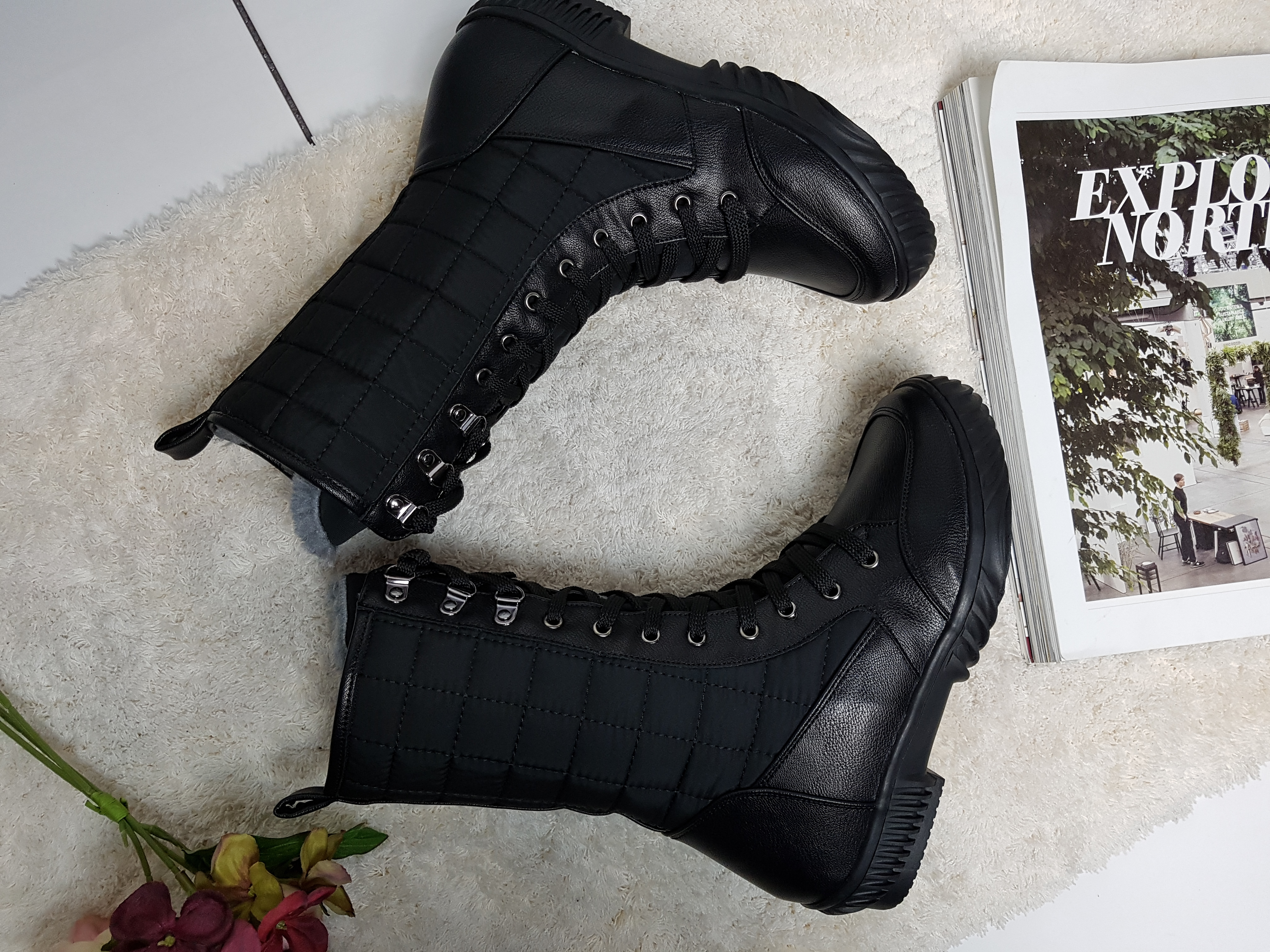 Lace up padded boots 222 Luxurious cute casual lon