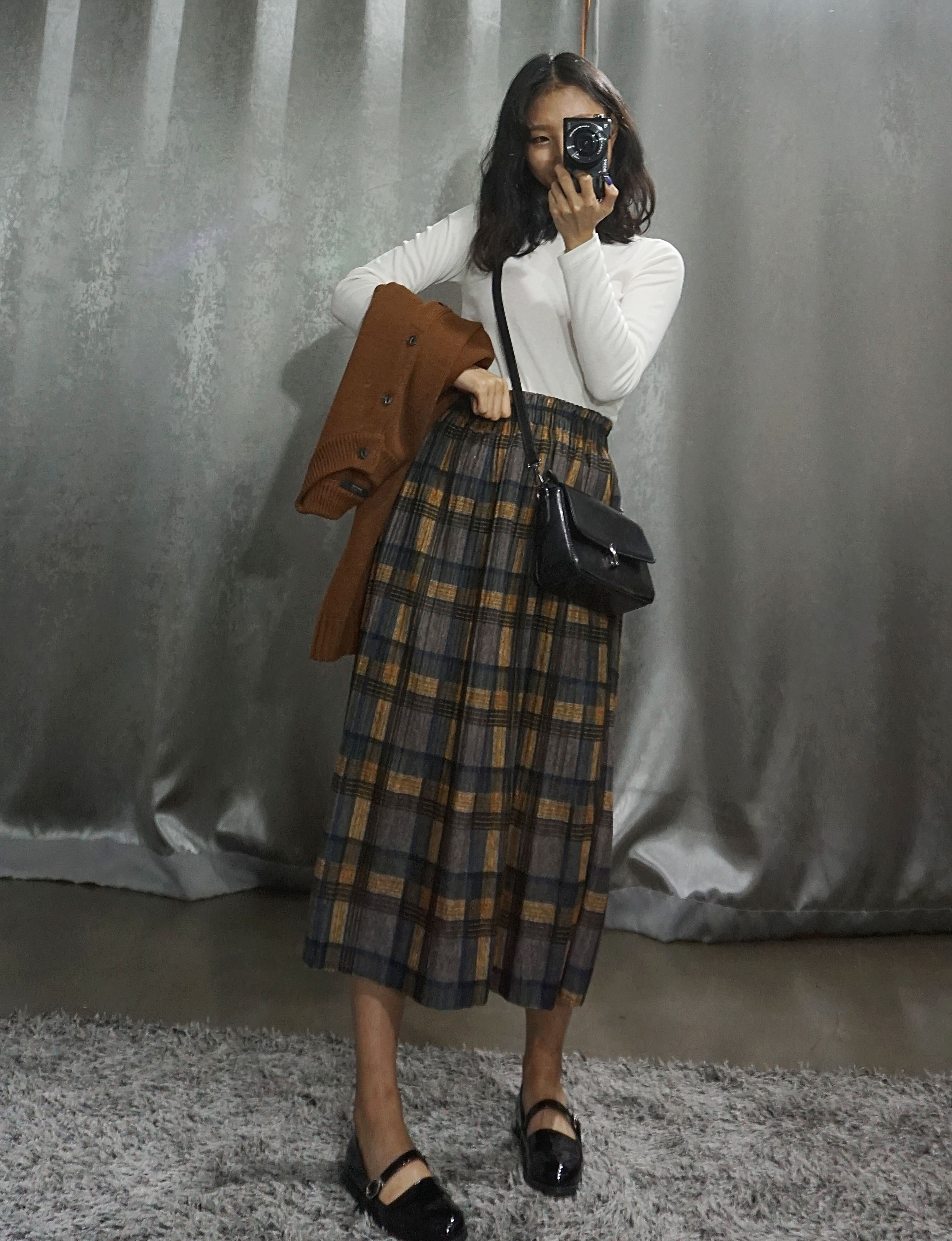 Check Pleated Banding Skirt Winter Long A-line Wri