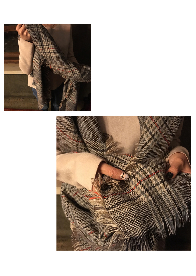 Brown Glen check long fringe muffler unisex public