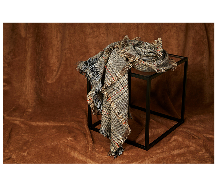 Brown Glen check long fringe muffler unisex public