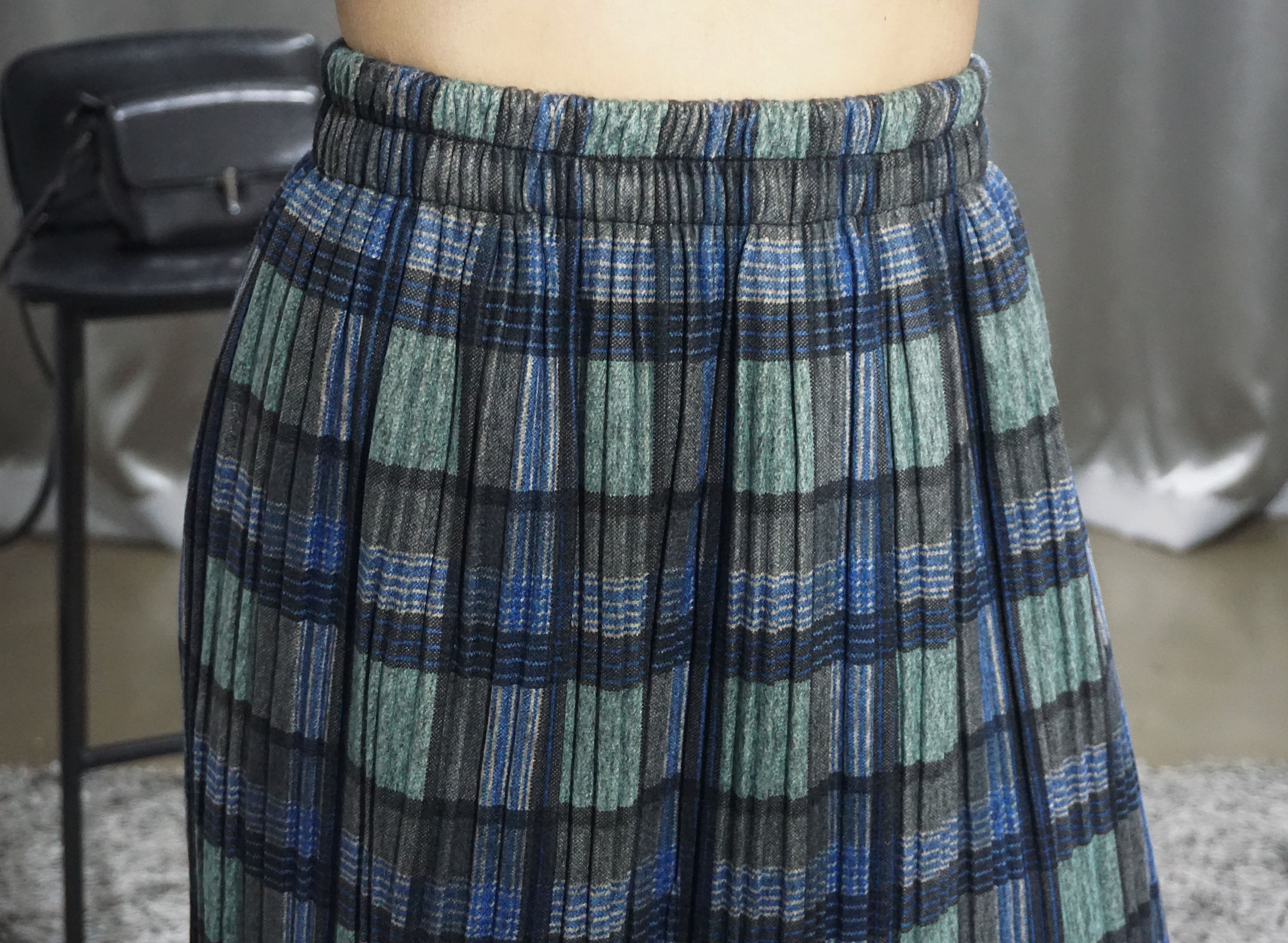 Check Pleated Banding Skirt Winter Long A-line Wri