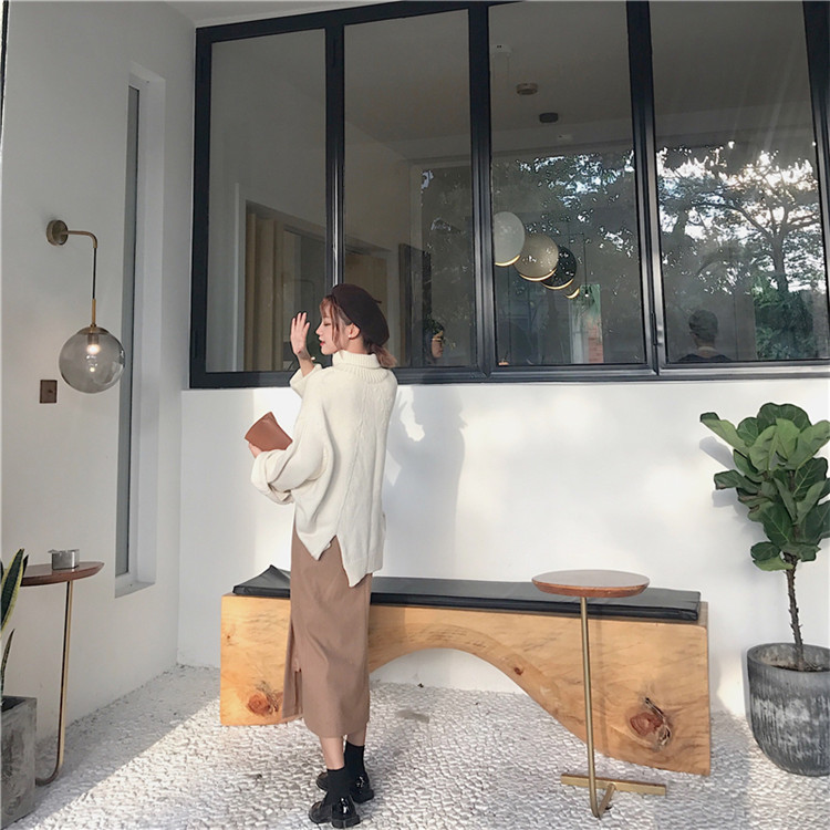 Side button winter wool long skirt H line 20 women