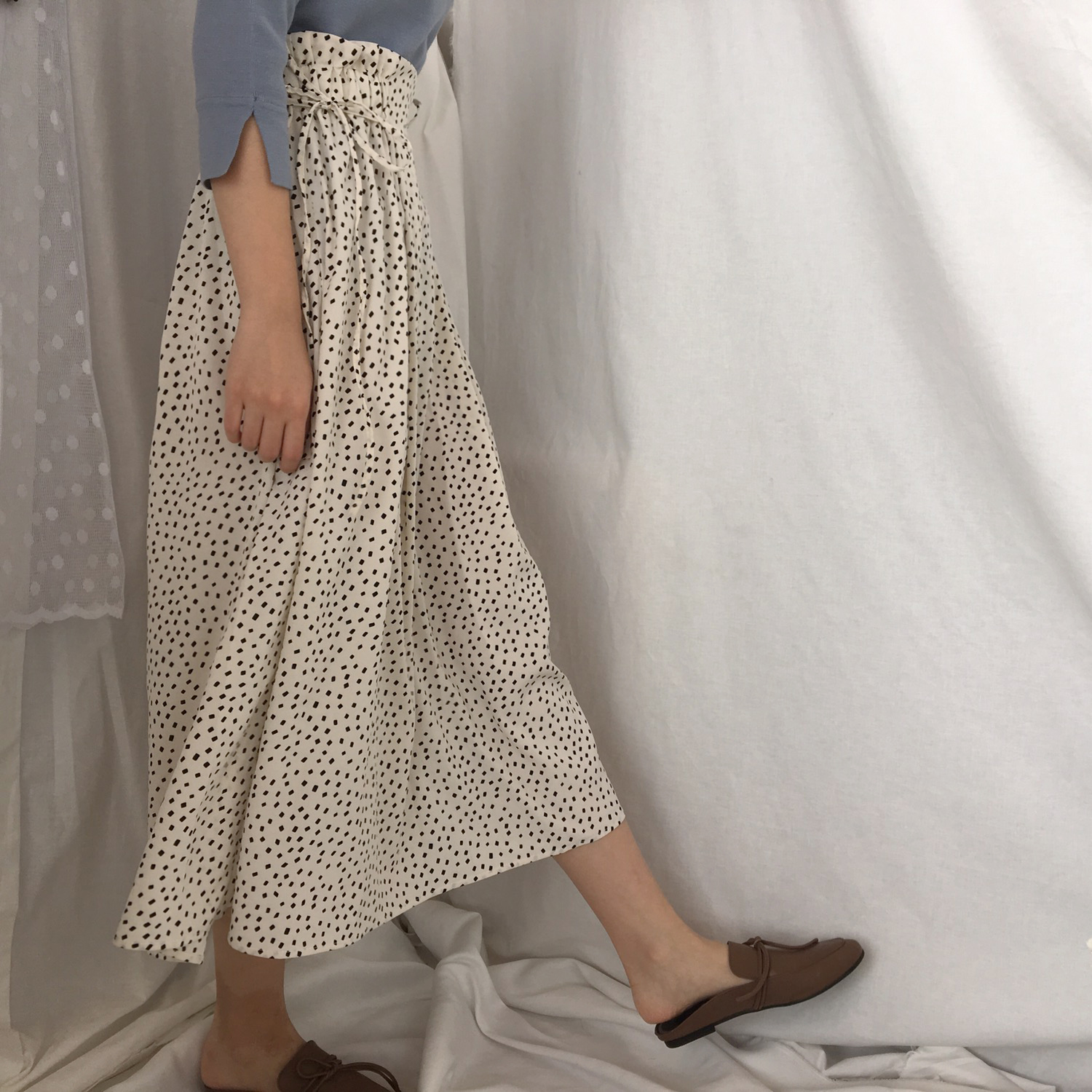 French Chiffon Long Dot Skirt 30's Female Guest