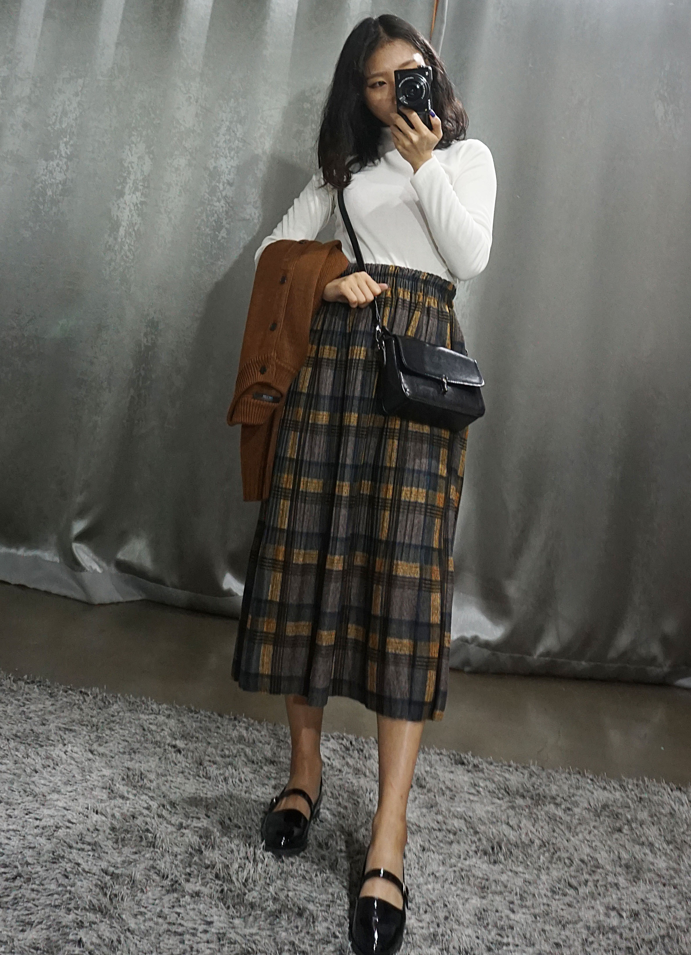 Check Pleated Banding Skirt Winter Long A-line Wri