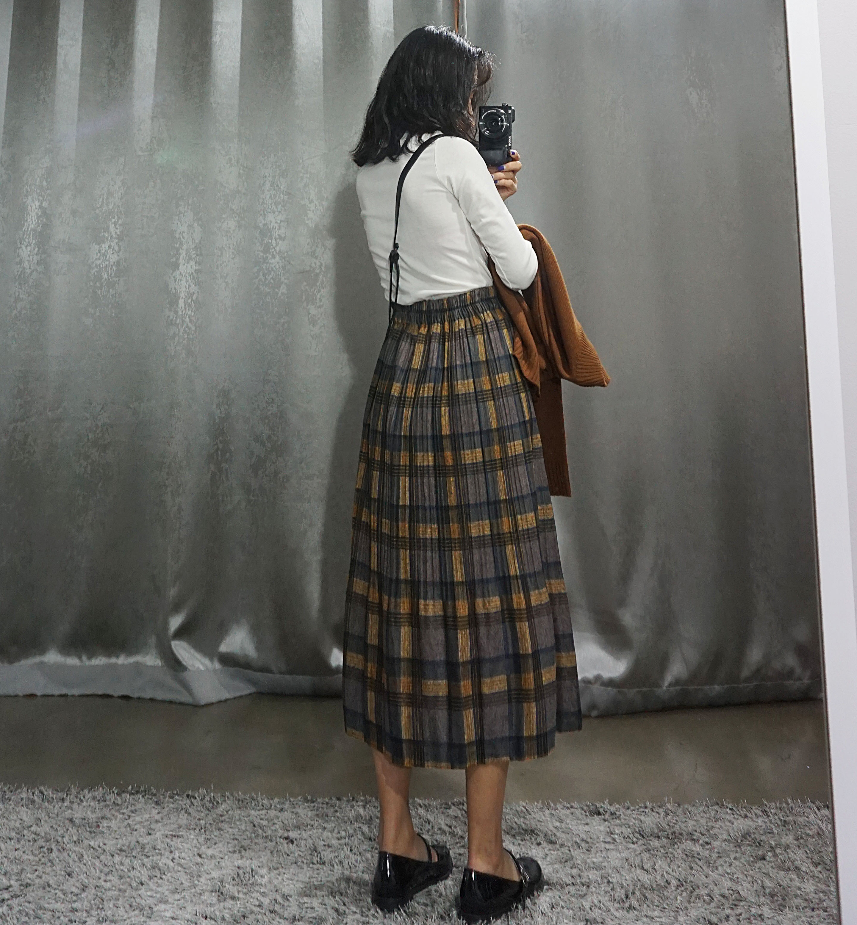 Check Pleated Banding Skirt Winter Long A-line Wri