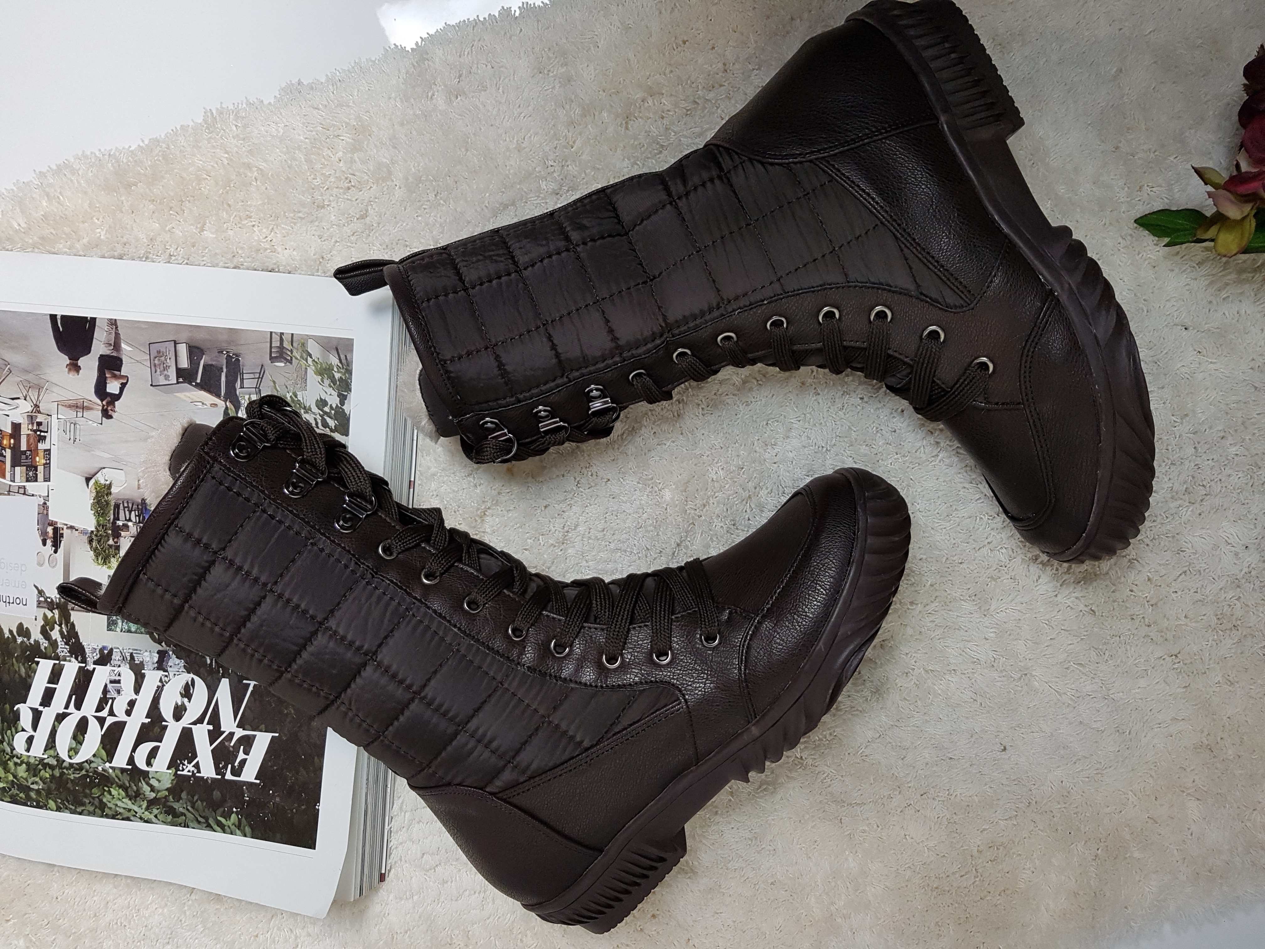 Lace up padded boots 222 Luxurious cute casual lon
