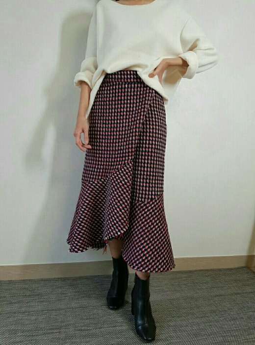 Tweed Long Skirt 20 Women's Casual Style Long F