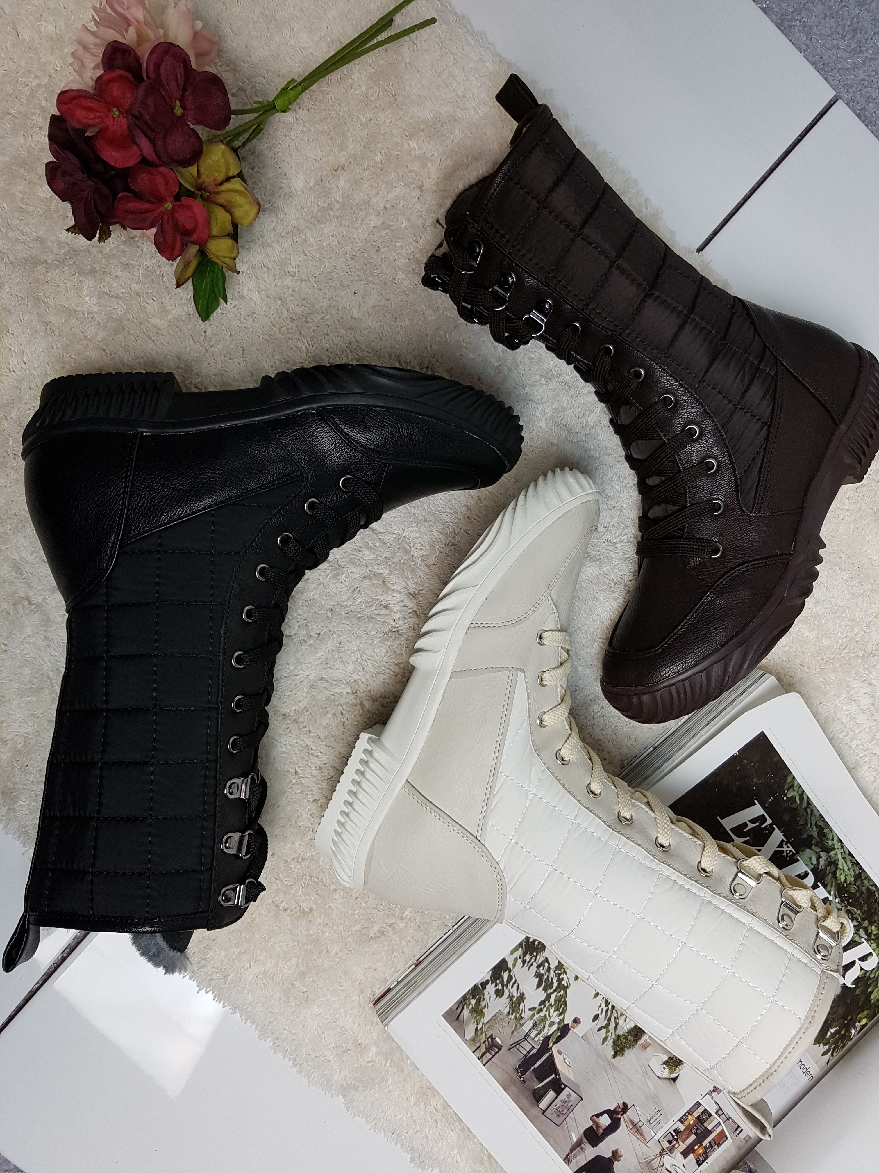Lace up padded boots 222 Luxurious cute casual lon