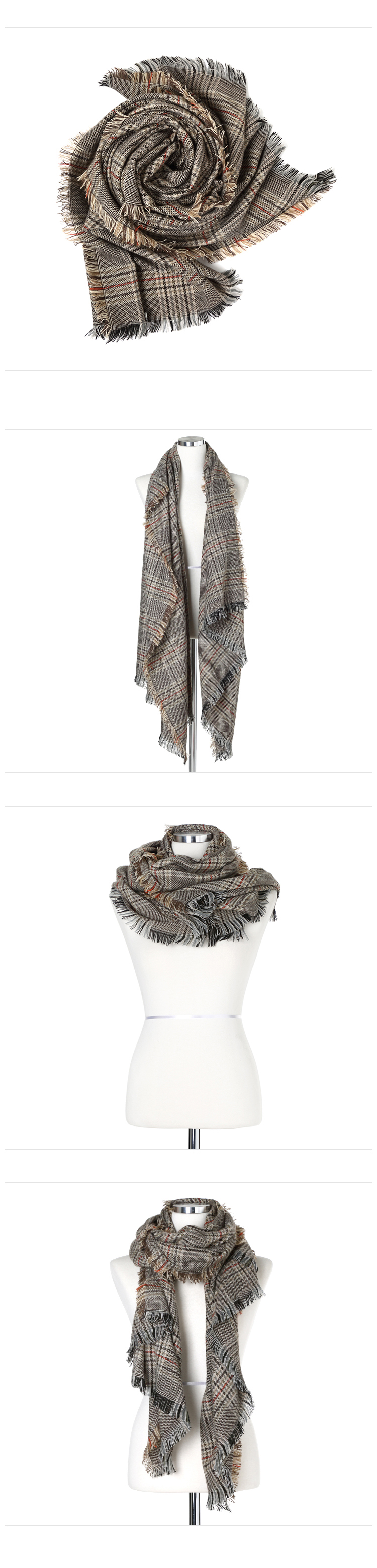 Brown Glen check long fringe muffler unisex public