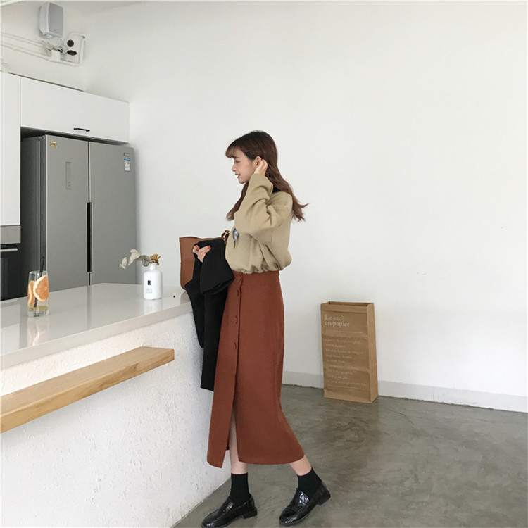 Side button winter wool long skirt H line 20 women