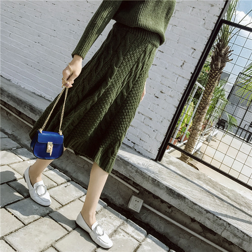 Autumn Winter Pretzel Flare Knit Skirt High Waist 