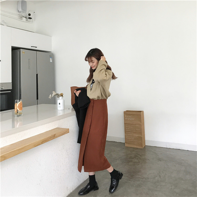 Side button winter wool long skirt H line 20 women