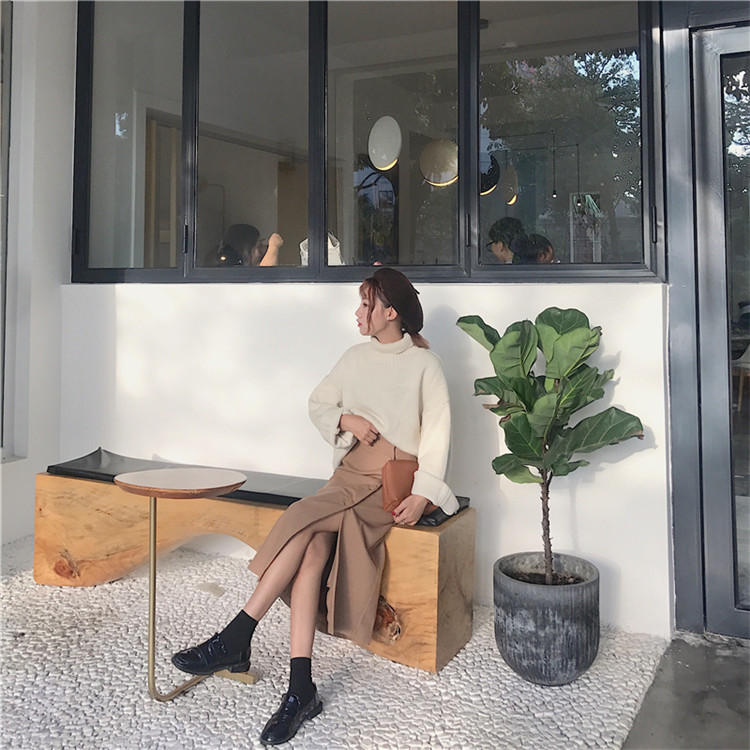 Side button winter wool long skirt H line 20 women