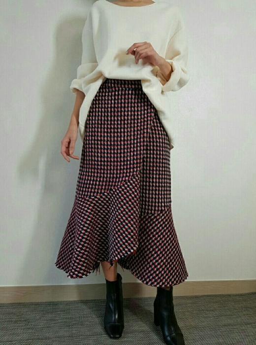 Tweed Long Skirt 20 Women's Casual Style Long F