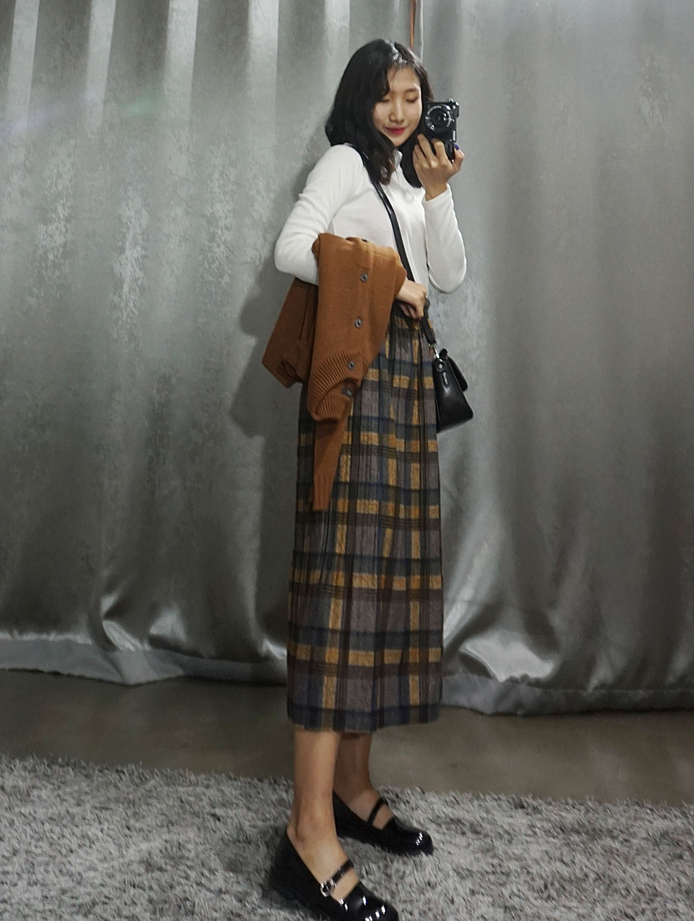 Check Pleated Banding Skirt Winter Long A-line Wri