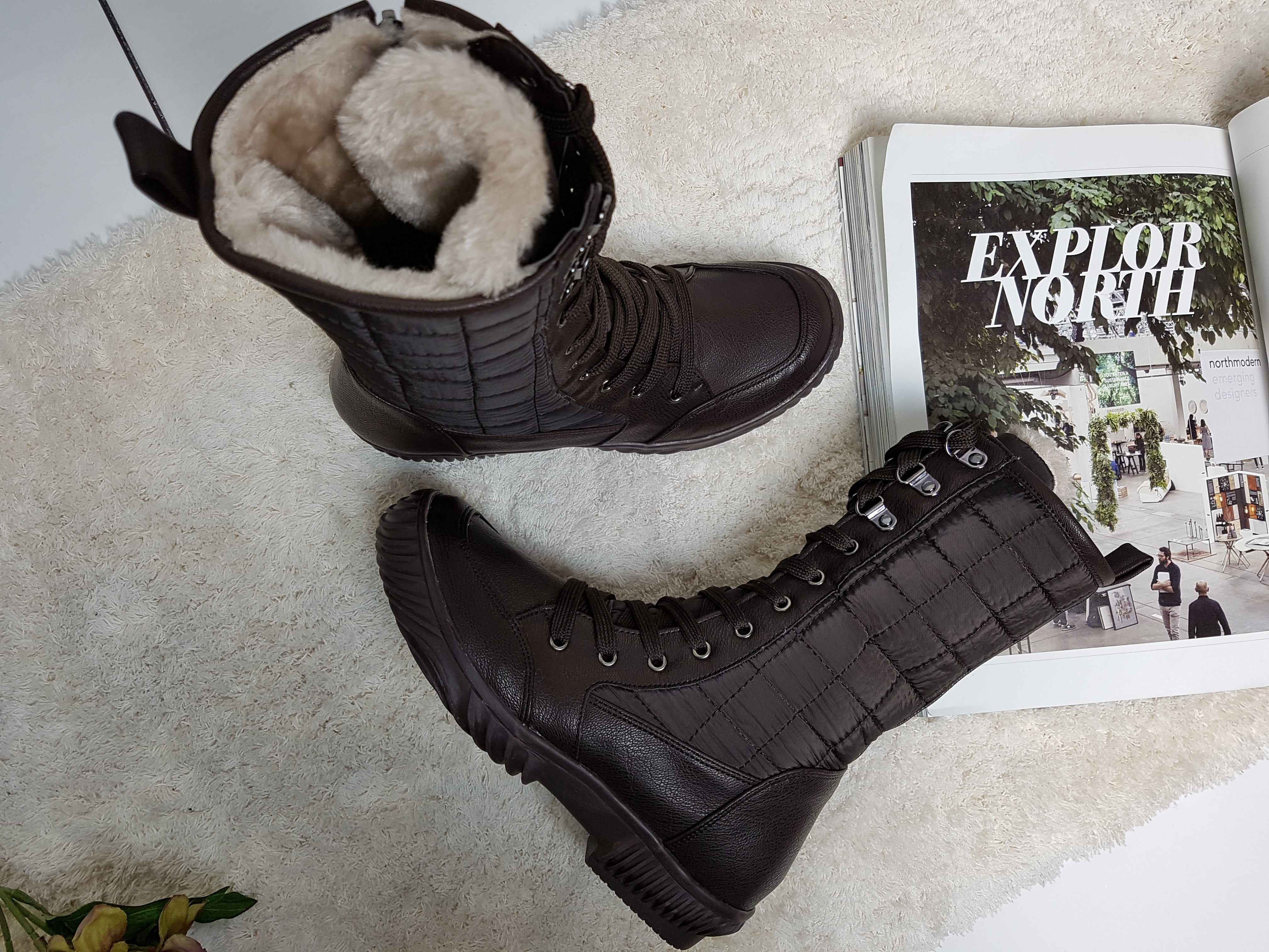 Lace up padded boots 222 Luxurious cute casual lon