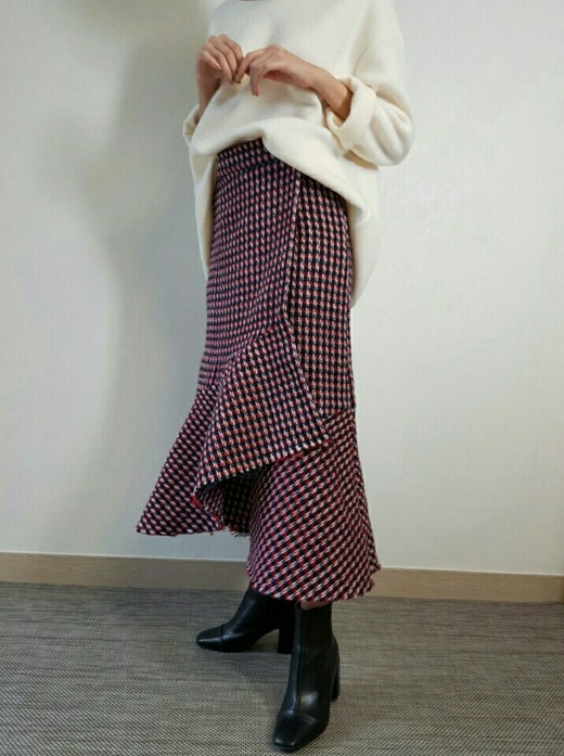 Tweed Long Skirt 20 Women's Casual Style Long F
