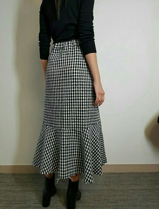 Tweed Long Skirt 20 Women's Casual Style Long F