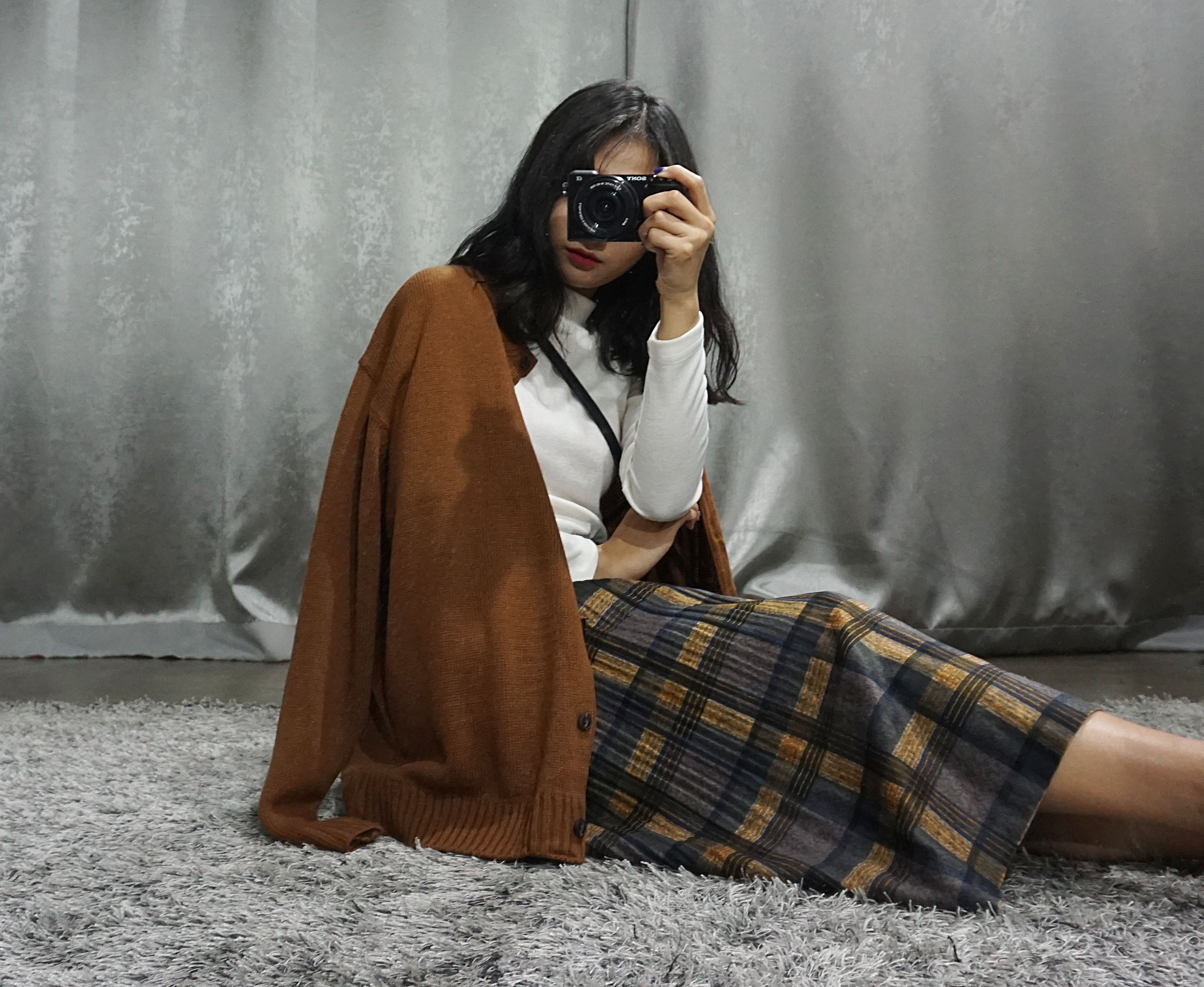 Check Pleated Banding Skirt Winter Long A-line Wri