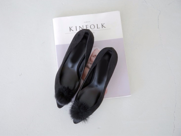 Mink fur suede pumps midsole 5cm 3color women 20s 