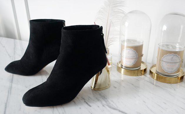 Suede point-heeled gold angle boots Daily look Coo