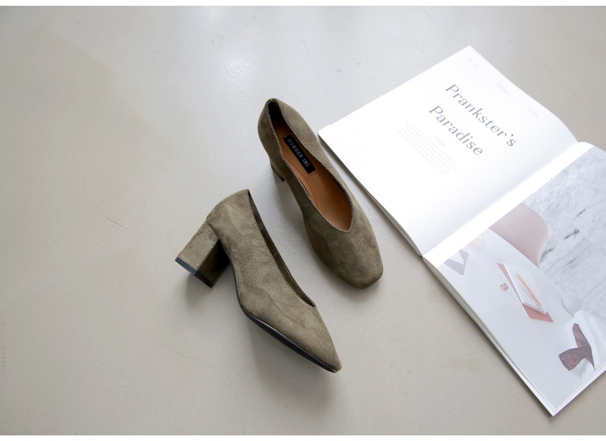 Square-heeled gloves Suede pumps 6cm Shoes Luxurio