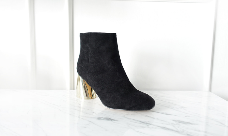 Suede point-heeled gold angle boots Daily look Coo