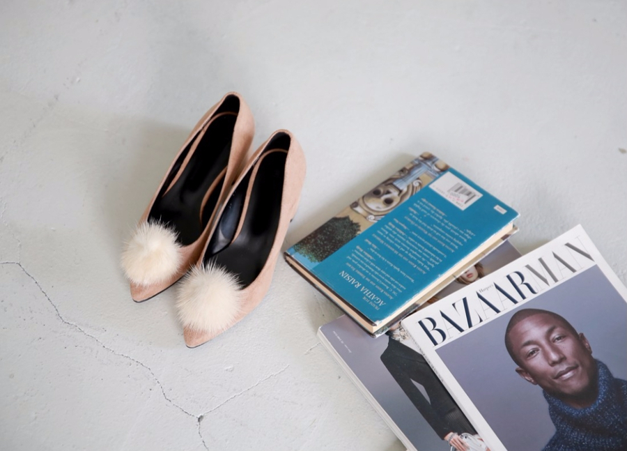 Mink fur suede pumps midsole 5cm 3color women 20s 