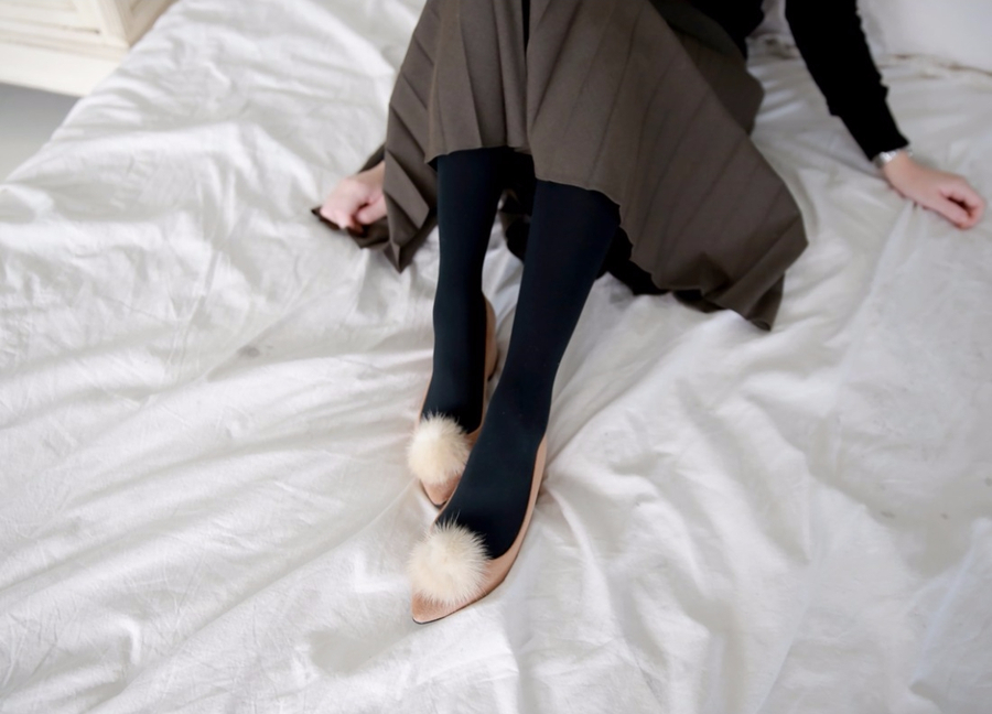 Mink fur suede pumps midsole 5cm 3color women 20s 