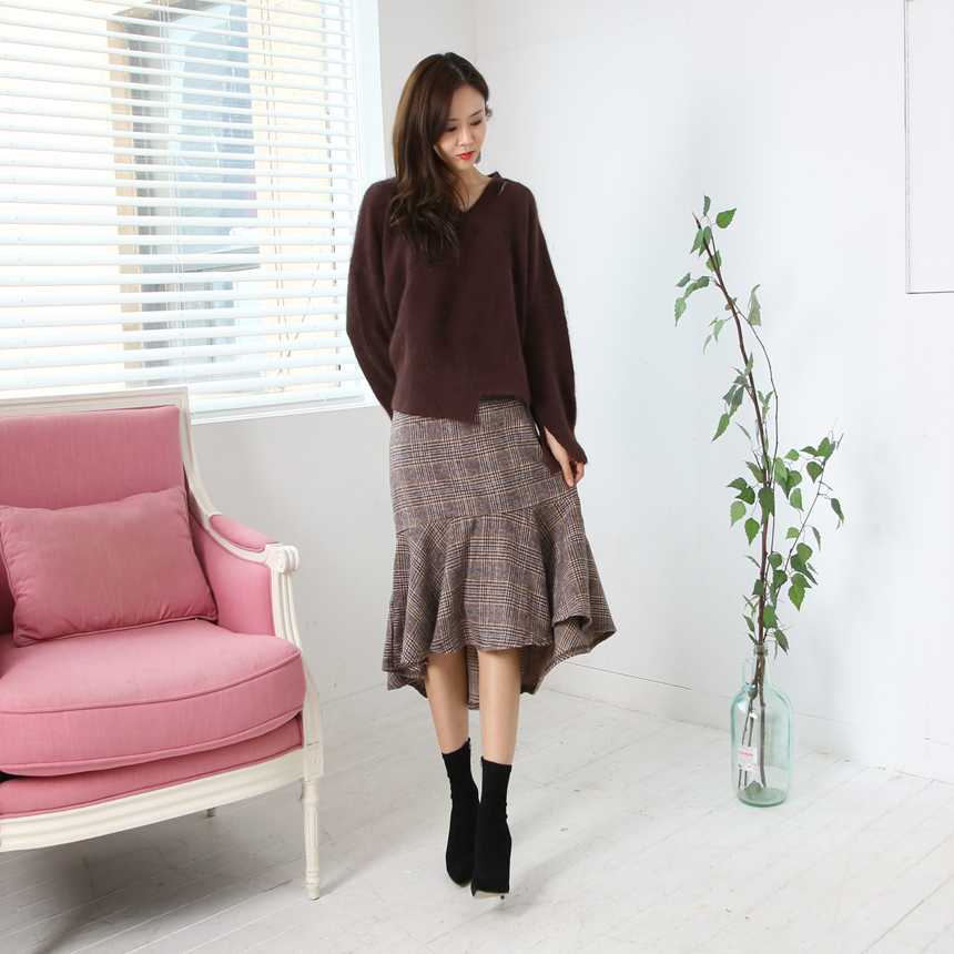 Checked Mermaid Unavailable Fall Winter Woolen Loo