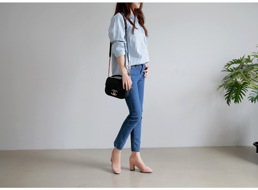 Square-heeled gloves Suede pumps 6cm Shoes Luxurio