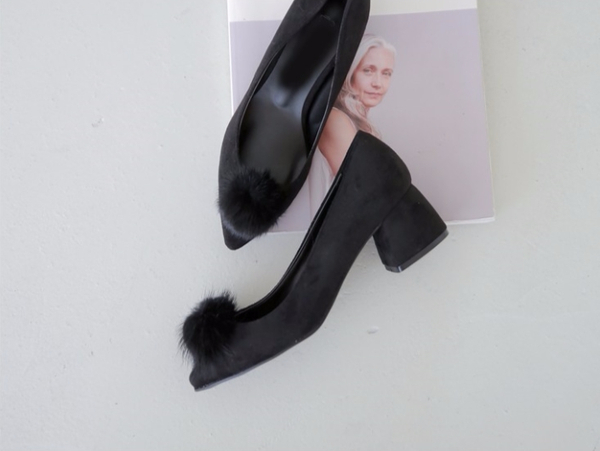 Mink fur suede pumps midsole 5cm 3color women 20s 
