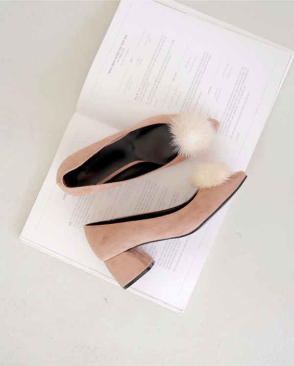 Mink fur suede pumps midsole 5cm 3color women 20s 