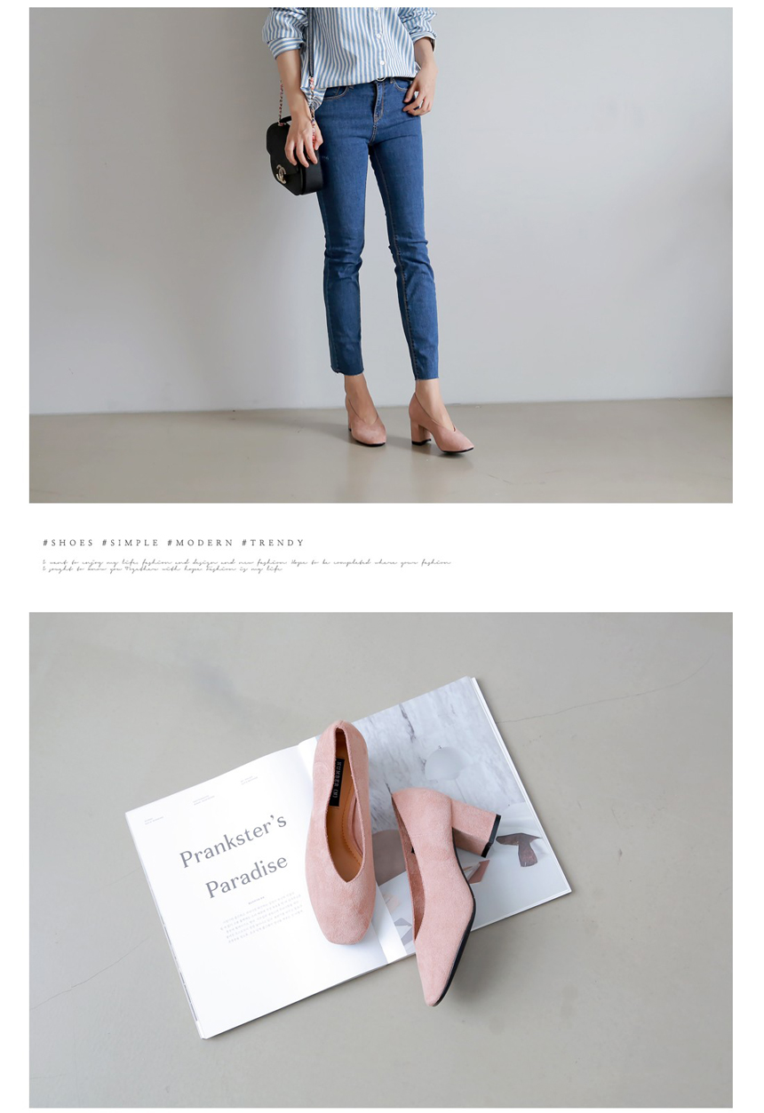 Square-heeled gloves Suede pumps 6cm Shoes Luxurio