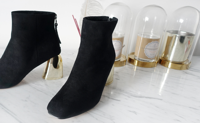 Suede point-heeled gold angle boots Daily look Coo