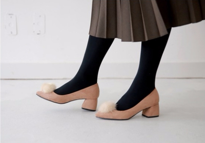 Mink fur suede pumps midsole 5cm 3color women 20s 