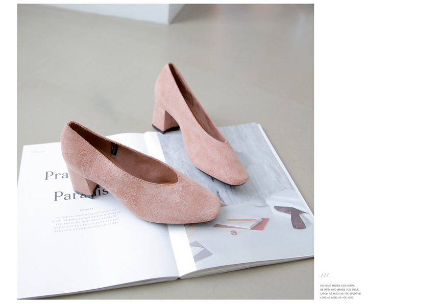 Square-heeled gloves Suede pumps 6cm Shoes Luxurio