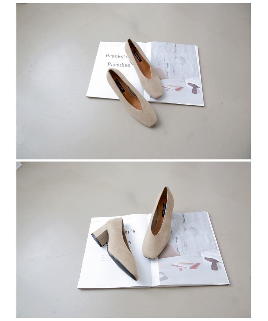Square-heeled gloves Suede pumps 6cm Shoes Luxurio
