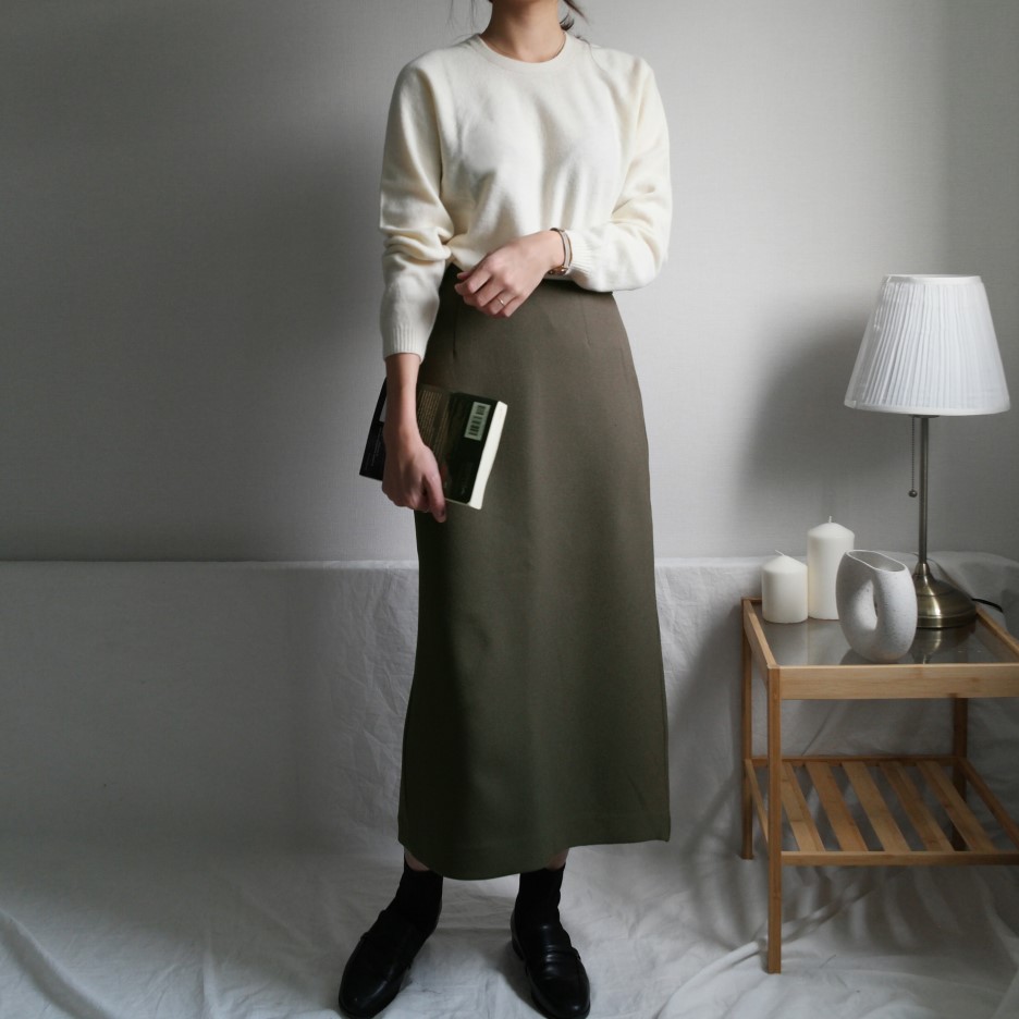 Minnipul Winter Silk Long Skirt Khaki, Black, Whit