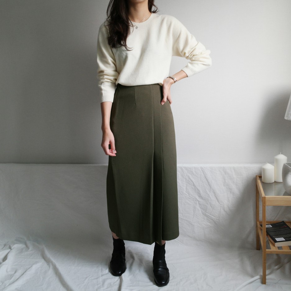 Minnipul Winter Silk Long Skirt Khaki, Black, Whit