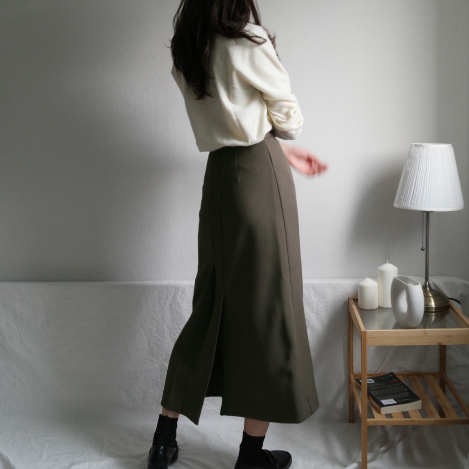 Minnipul Winter Silk Long Skirt Khaki, Black, Whit