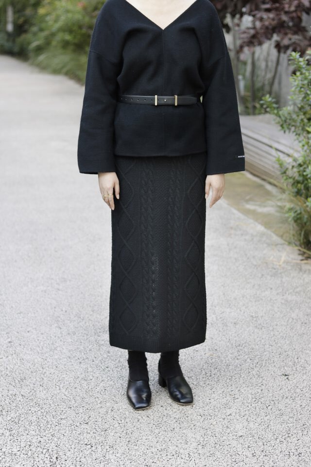 Winter twill skirt 4color banding h line long coor