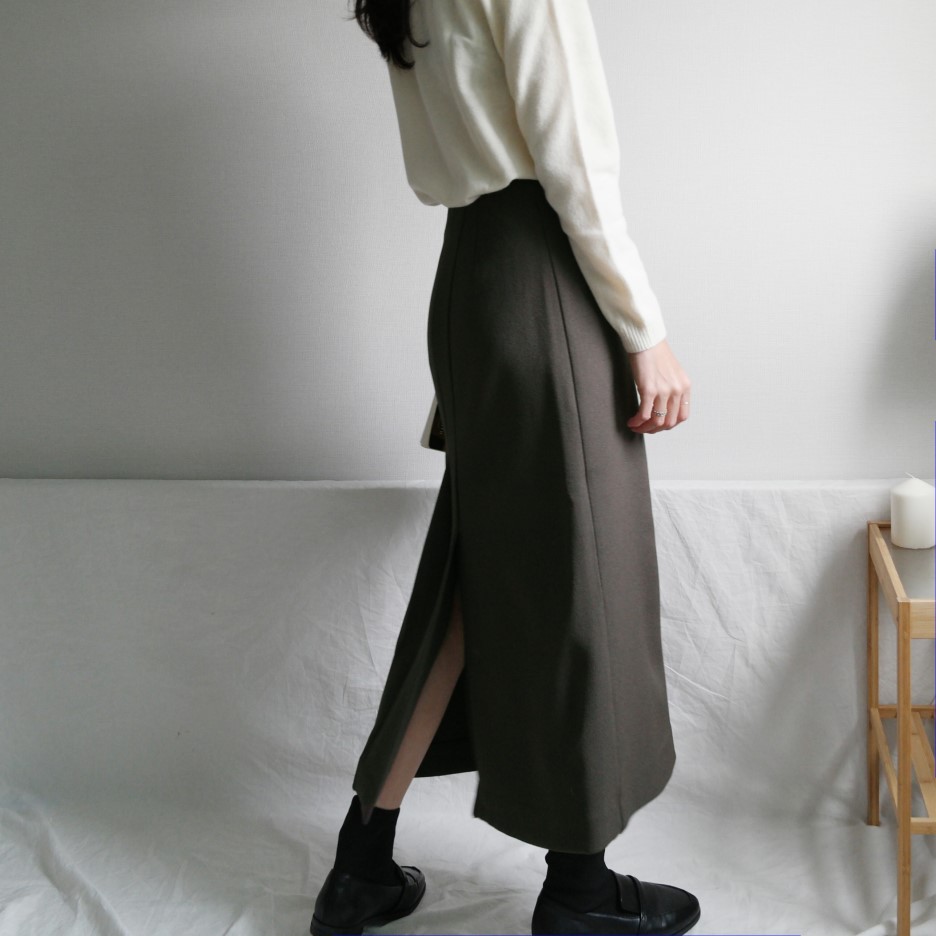 Minnipul Winter Silk Long Skirt Khaki, Black, Whit