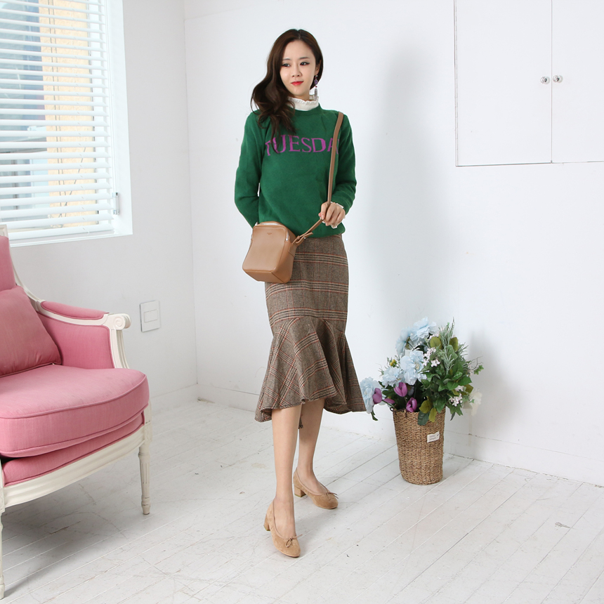 Long Mermaid Check Unhair Winter Attire Look Skirt