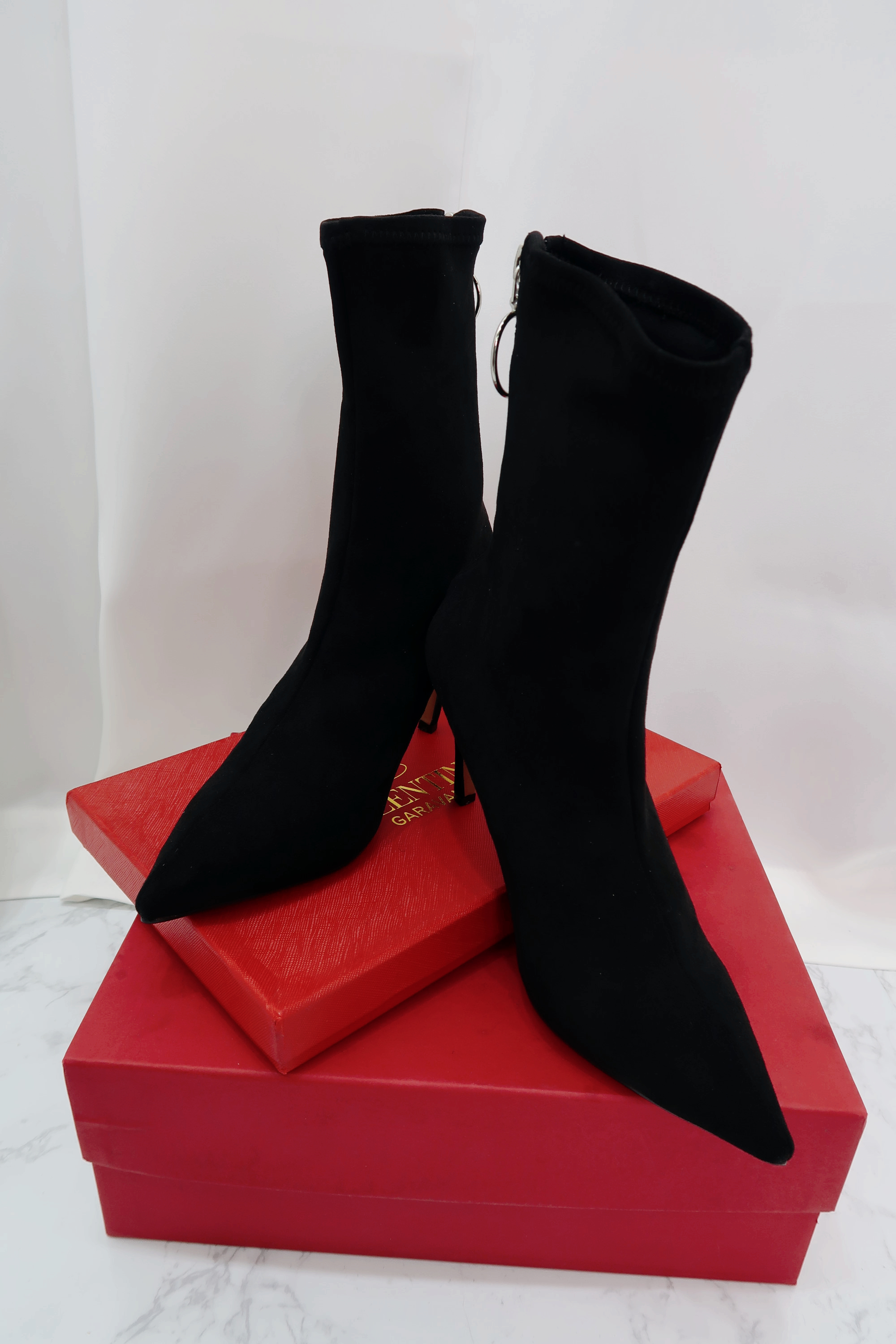 Suede span angle short boots heels 2color woman zi