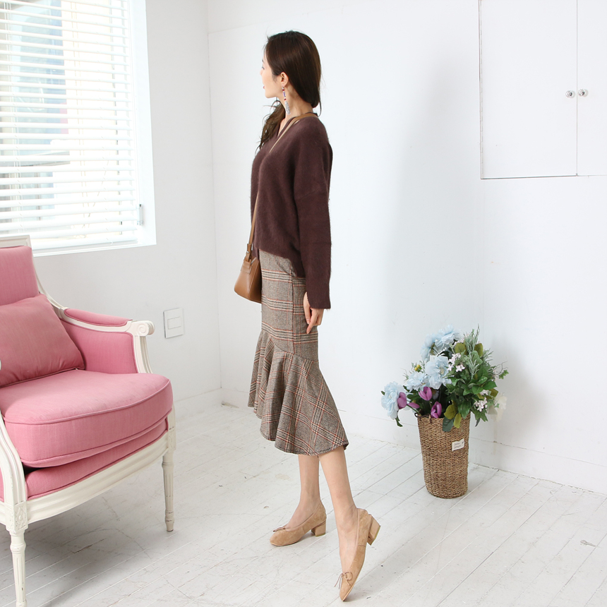 Long Mermaid Check Unhair Winter Attire Look Skirt